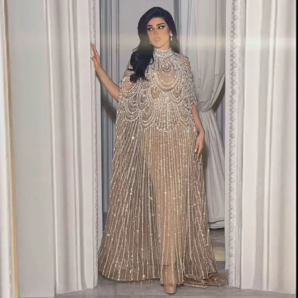 Luxuriöses Champagner Kaftan Abendkleid Hochzeits-Ballkleid