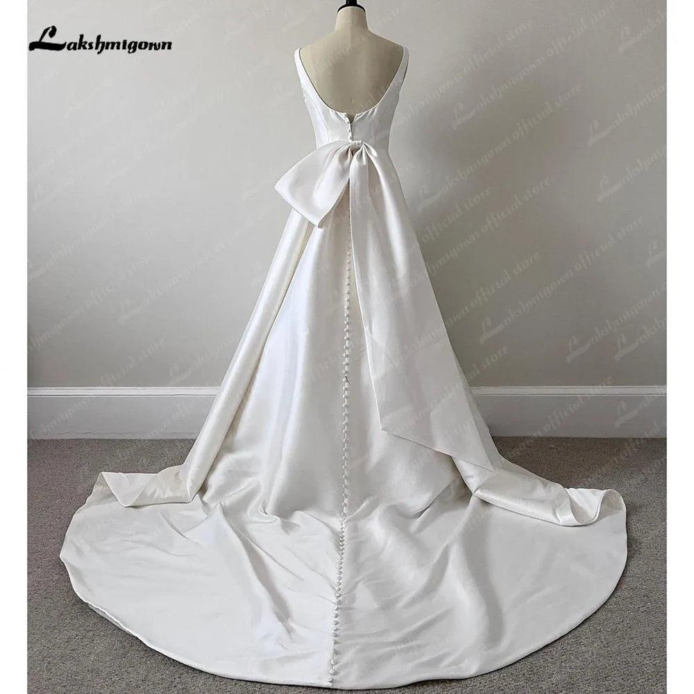 Vestidos de novia NumberSea de satén corte A para mujer 2025, vestidos de novia estilo civil, estilo bohemio playero con lazo. 