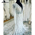 Vestidos de novia NumberSea 2025 con escote en V pronunciado, mangas largas, encaje, sirena, batas, sexy, estilo bohemio, para playa, sin espalda 