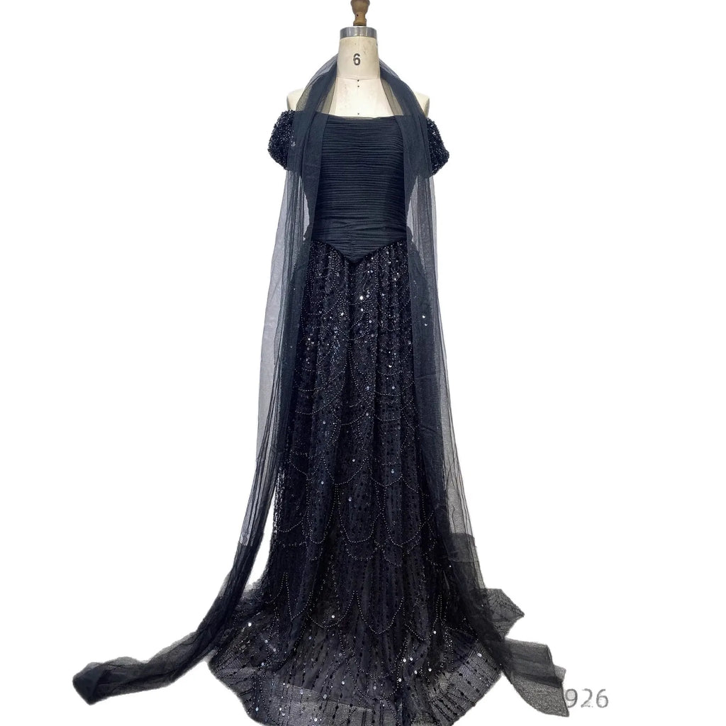 Luxuriöses arabisches Abendkleid mit Cape und rosa Perlenstickerei