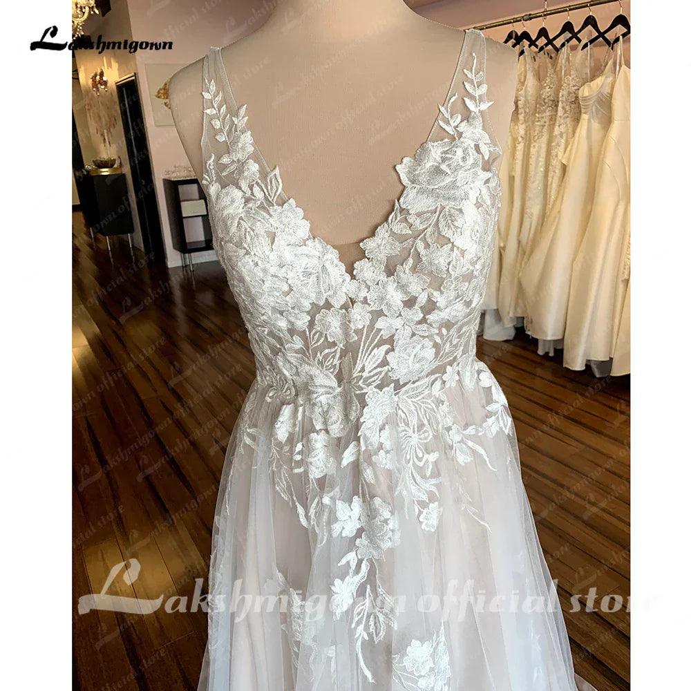 Vestido de novia NumberSea estilo bohemio con encaje floral, sin espalda, para playa, para mujer, 2025 