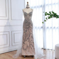 Luxuriöses Abendkleid Grau Perlenbesetzt Mit Umhang Ballkleid LA73342