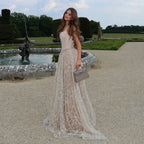 Luxury Sage Green Beaded A-Line Spaghetti Strap Evening Dress