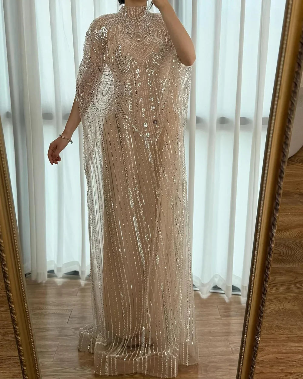 Luxuriöses Champagner Kaftan Abendkleid Hochzeits-Ballkleid