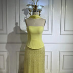 Vestido de noche de sirena de chifón amarillo de lujo con capa LA73007