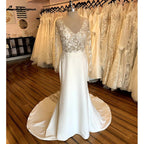 NumberSea - Vestido de novia bohemio de manga larga con encaje vintage 2025, vestido de novia sexy de satén suave con espalda descubierta 