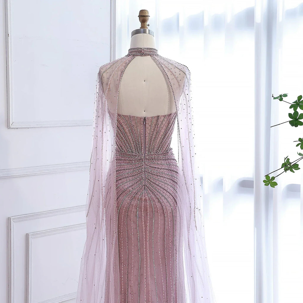 Vestido de Noche de Lujo con Capa y Cuentas de Caramelo de Dubái LA72811C