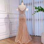 Luxury Nude Off Shoulder Beaded Tassel Evening Dress