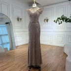 Vestido de Noche de Lujo Color Caramelo Sirena con Cuentas LA73082