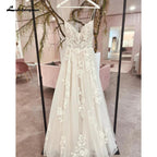 Vestido de novia NumberSea con tirantes finos 2025, elegante, largo, para playa, con apliques de encaje floral. 