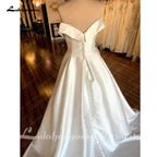Vestidos de novia NumberSea de satén 2025 para mujer, sin tirantes, sin mangas, color marfil, largo, corte A, con cremallera, sencillo y sexy. 