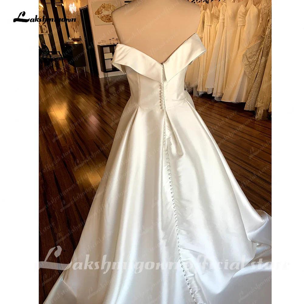 Vestidos de novia NumberSea de satén 2025 para mujer, sin tirantes, sin mangas, color marfil, largo, corte A, con cremallera, sencillo y sexy. 