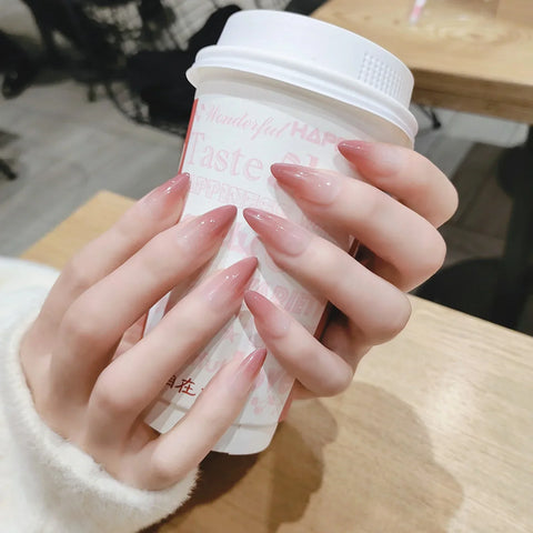 24pcs Dark Blue Gradient Oval Fake Nails Press On Nails French Spotting Gentle False Nails Short Almond Artificial Nail Wearable