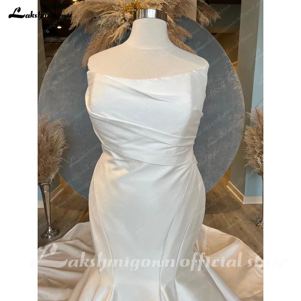 Vestido de novia de sirena de satén mikado de talla grande NumberSea para mujer 2025, elegante vestido de novia bohemio para playa. 
