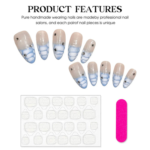 10pcs Handmade Press On Nails Crocodile Print French Style False Nail Patches Full Cover Wearable Almond Fake Nails For Women