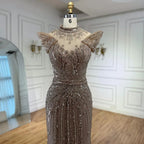 Vestido de Noche de Lujo Color Caramelo Sirena con Cuentas LA73082