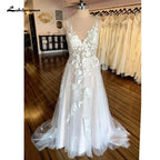 Vestido de novia NumberSea estilo bohemio con encaje floral, sin espalda, para playa, para mujer, 2025 