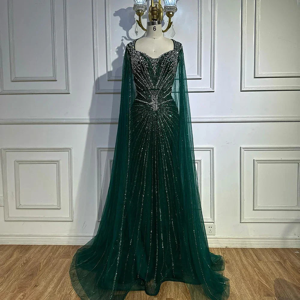Dubai Luxuriöses Abendkleid mit nackten Cape-Ärmeln und Perlen LA72575A