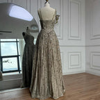 Luxury Sage Green Beaded A-Line Spaghetti Strap Evening Dress