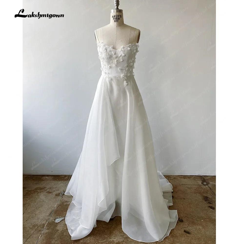 Vestidos de novia NumberSea con tirantes finos, corte A, apliques de encaje, espalda descubierta, para playa 