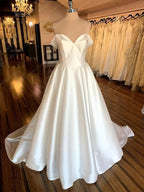 Vestidos de novia NumberSea de satén 2025 para mujer, sin tirantes, sin mangas, color marfil, largo, corte A, con cremallera, sencillo y sexy. 