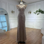 Vestido de Noche de Lujo Color Caramelo Sirena con Cuentas LA73082