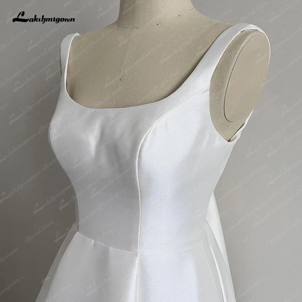 Vestidos de novia NumberSea de satén corte A para mujer 2025, vestidos de novia estilo civil, estilo bohemio playero con lazo. 