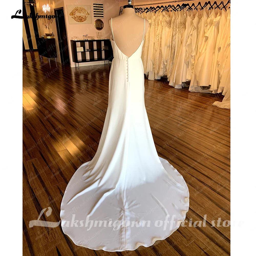 Vestidos de novia de satén con tirantes finos de NumberSea para mujer, color blanco roto, sin espalda, sexys, para fiesta 