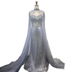 Luxury Nude Mermaid Evening Dress with Cape Sleeves