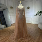 Dubai Luxuriöses Abendkleid mit nackten Cape-Ärmeln und Perlen LA72575A