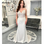 Vestido de novia NumberSea sexy de sirena con encaje de satén suave para mujer 2025, vestidos de novia con tirantes finos 