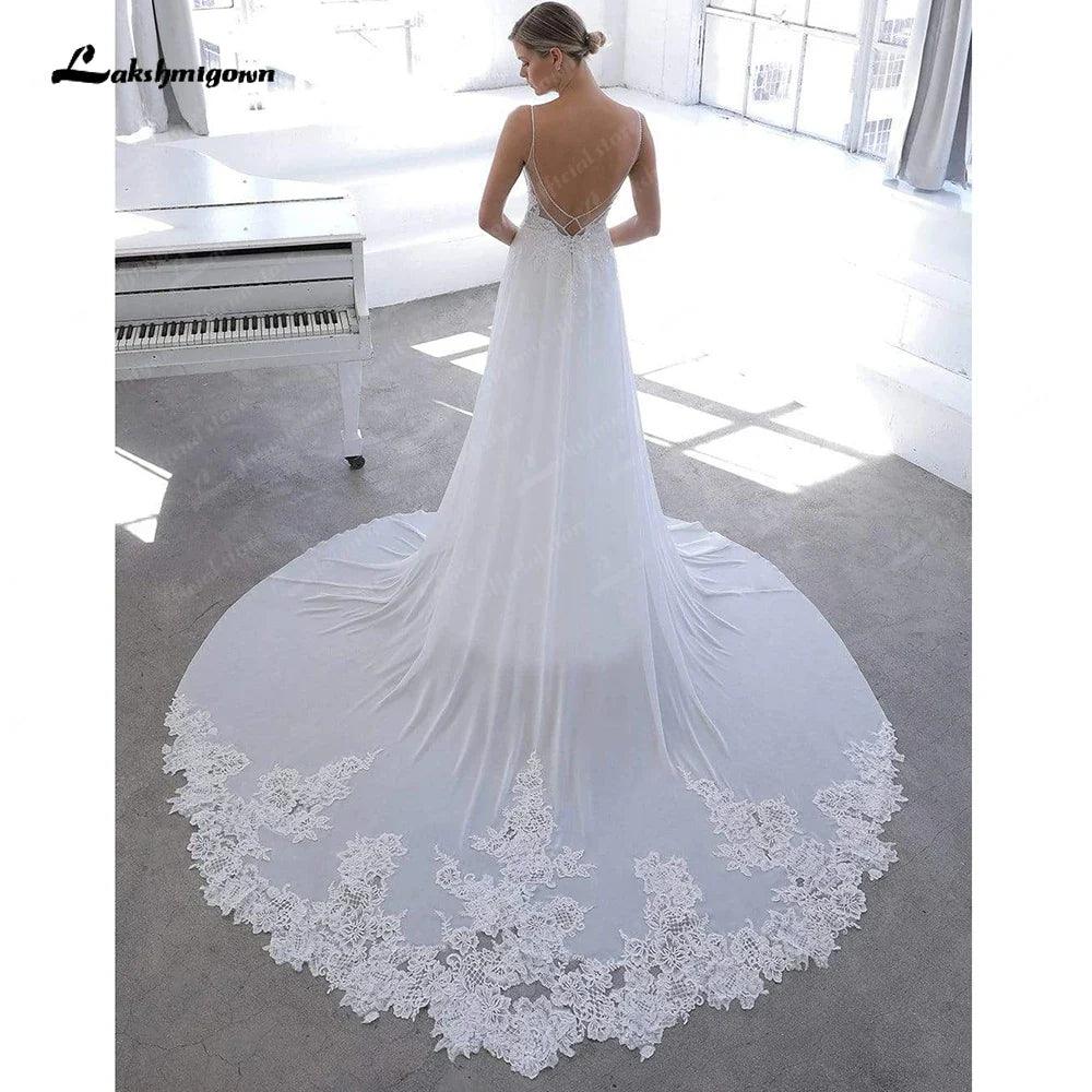 Vestido de novia bohemio de encaje vintage NumberSea 2025, cuello en V, sexy, para playa, espalda abierta 