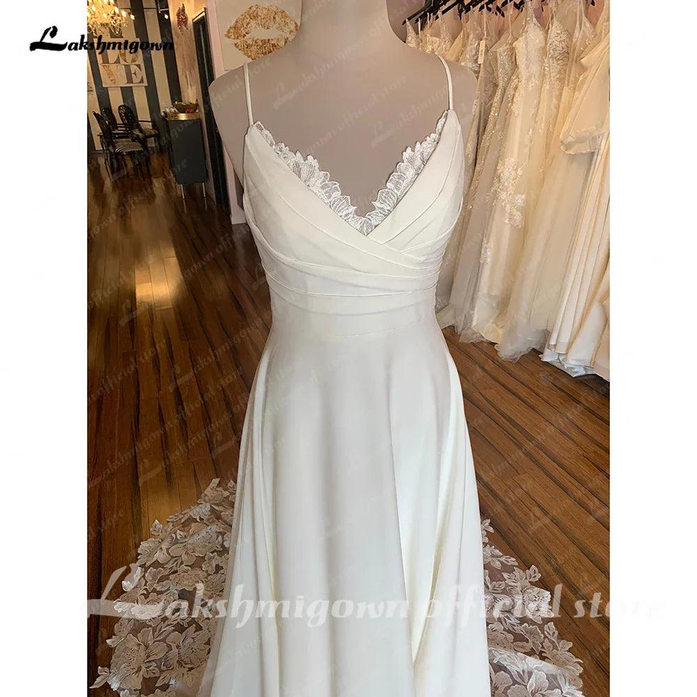 Vestido de novia bohemio de satén suave NumberSea, elegante vestido de novia con escote en V y cola larga, vestidos sencillos para mujer 2025, vestido de novia 