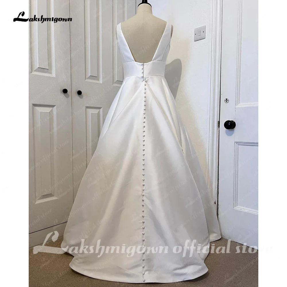 Vestido de novia NumberSea con escote en V y satén para mujer 2025, escote en V pronunciado, vestidos de novia civil con espalda abierta 