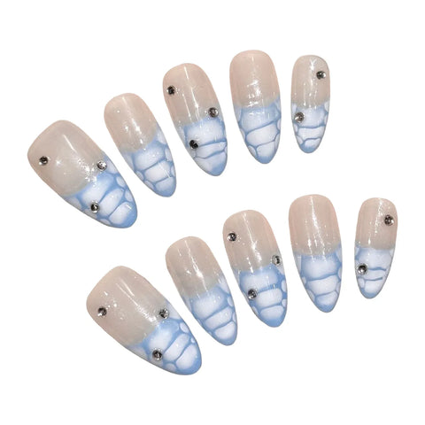 10pcs Handmade Press On Nails Crocodile Print French Style False Nail Patches Full Cover Wearable Almond Fake Nails For Women