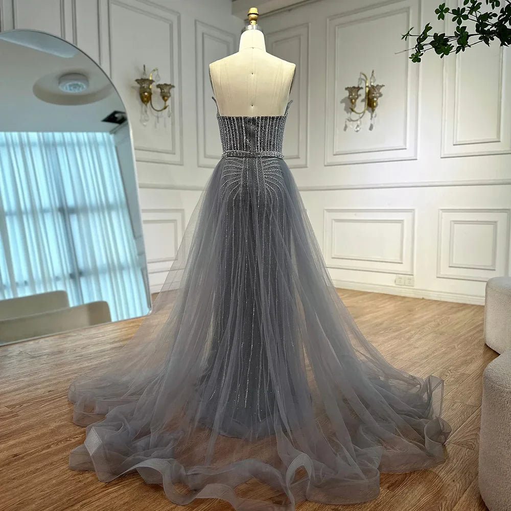 Abendkleid Pink Pearls, Perlenbesetzt, Arabische Meerjungfrau mit Überrock LA72811B