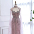 Vestido de Noche de Lujo con Capa y Cuentas de Caramelo de Dubái LA72811C