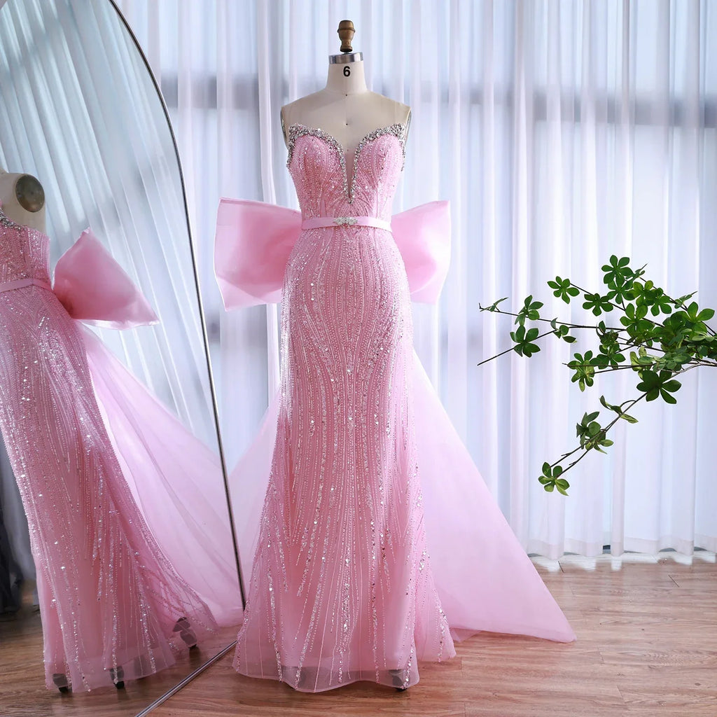 Luxuriöses rosa Abendkleid mit Schleife aus Dubai