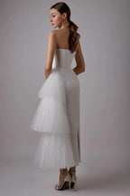 Vestido de novia corto bohemio NumberSea con tul plisado y satén. Vestido de novia para fiesta de boda. 