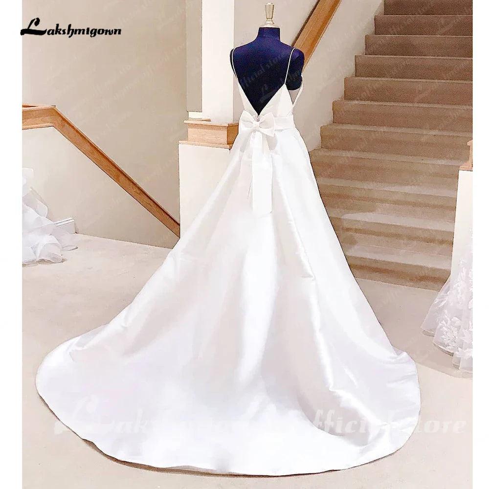 Vestidos de novia NumberSea de satén, corte A, con lazo y espalda descubierta, para playa, verano 2025, sexys, con tirantes finos 