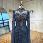 Luxuriöses, dezentes blaues Meerjungfrauen-Abendkleid mit Cape LA73006