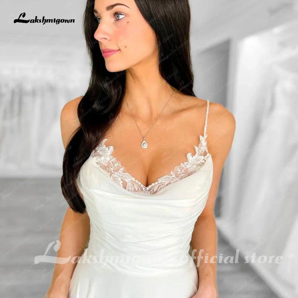 NumberSea Spaghetti A-Linie Boho Hochzeitskleid für Frauen Vestito Donna 2025 Pailletten Spitze Vintage Strand Brautkleider Offener Rücken 