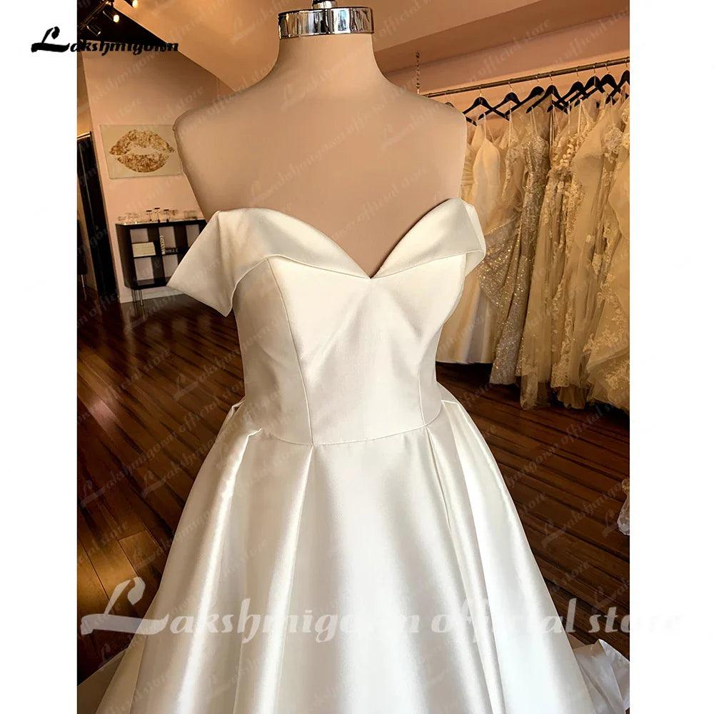 Vestidos de novia NumberSea de satén 2025 para mujer, sin tirantes, sin mangas, color marfil, largo, corte A, con cremallera, sencillo y sexy. 