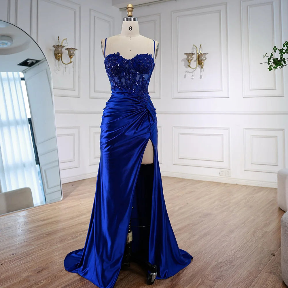 Luxury Sage Green Satin Prom Dress with Slit LA73032