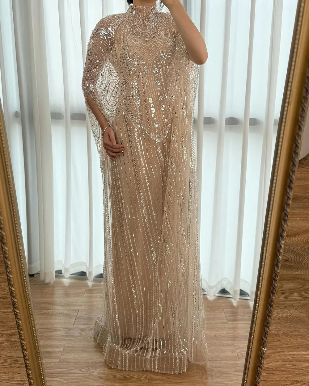 Luxuriöses Champagner Kaftan Abendkleid Hochzeits-Ballkleid