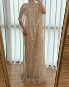 Luxuriöses Champagner Kaftan Abendkleid Hochzeits-Ballkleid