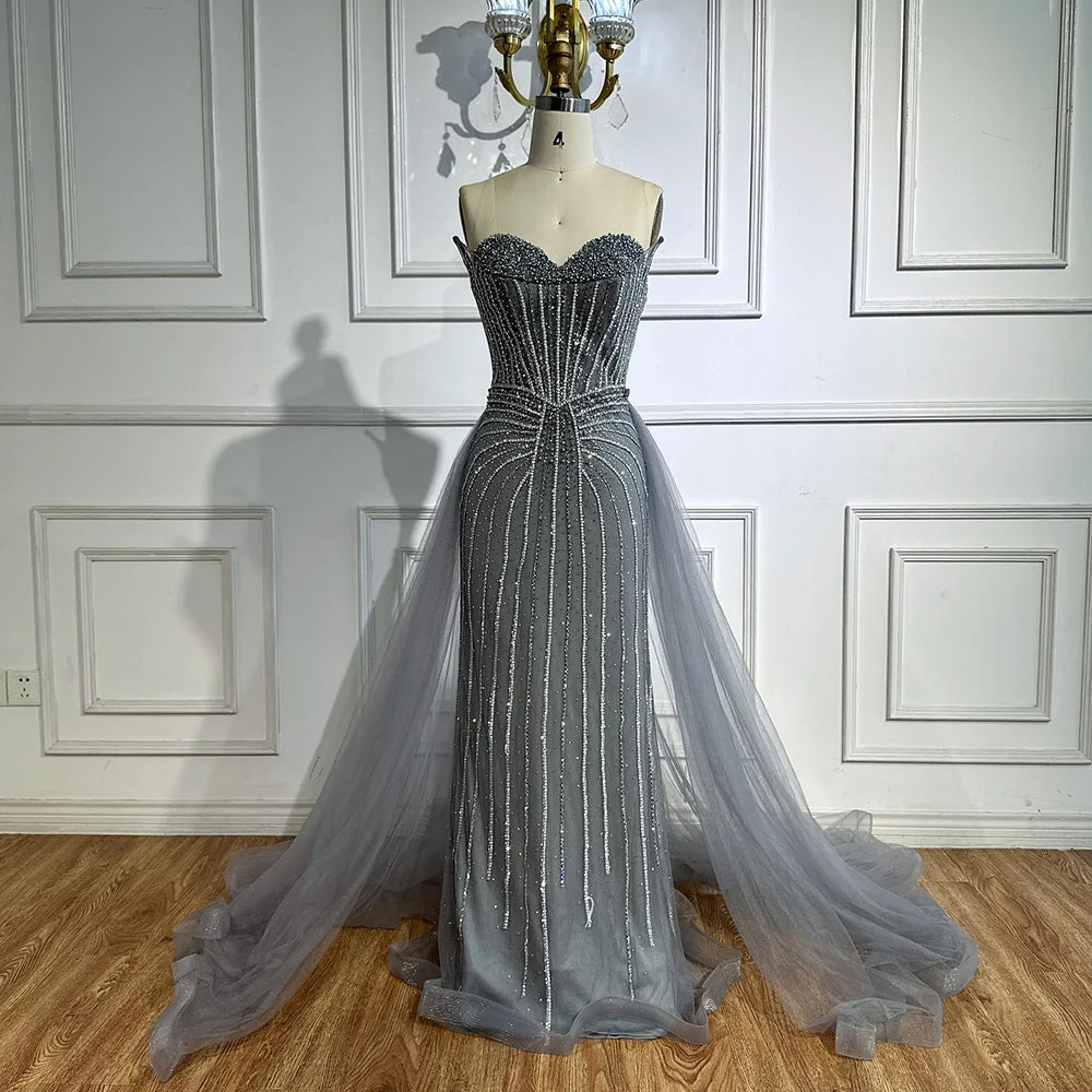 Abendkleid Pink Pearls, Perlenbesetzt, Arabische Meerjungfrau mit Überrock LA72811B
