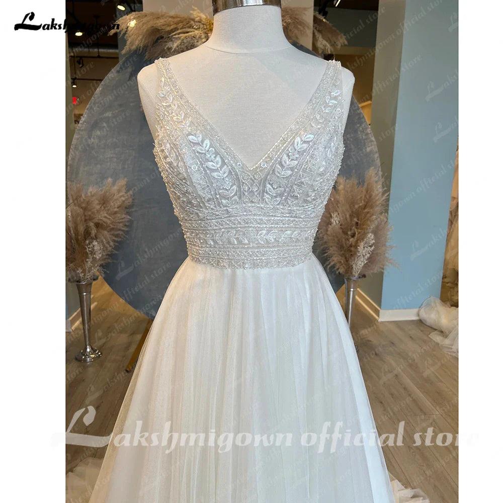 Vestido de novia de corte A para mujer de NumberSea, estilo bohemio, de tul, para fiesta de noche, para playa 