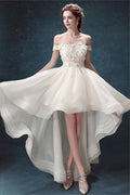 Vestidos de novia económicos NumberSea de organza blanca con hombros descubiertos y corte alto, MW162 