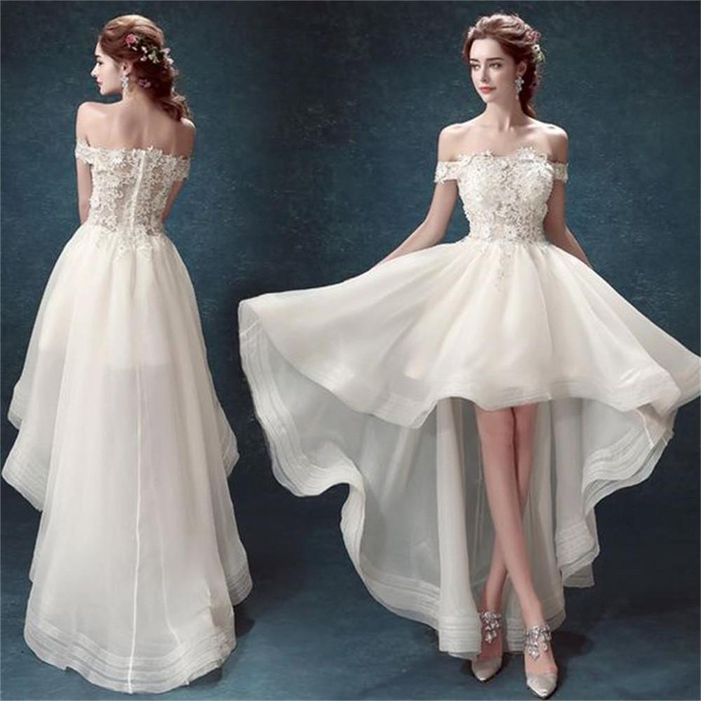 Vestidos de novia económicos NumberSea de organza blanca con hombros descubiertos y corte alto, MW162 